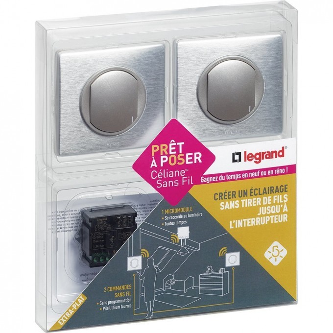 Комплект LEGRAND Celiane для создания схемы радио управления освещением с двух мест алюминий 067279