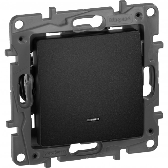 Выключатель LEGRAND Etika одноклавишный с подсветкой/индикацией автоматические клеммы 10 AX 250 В антрацит 672603