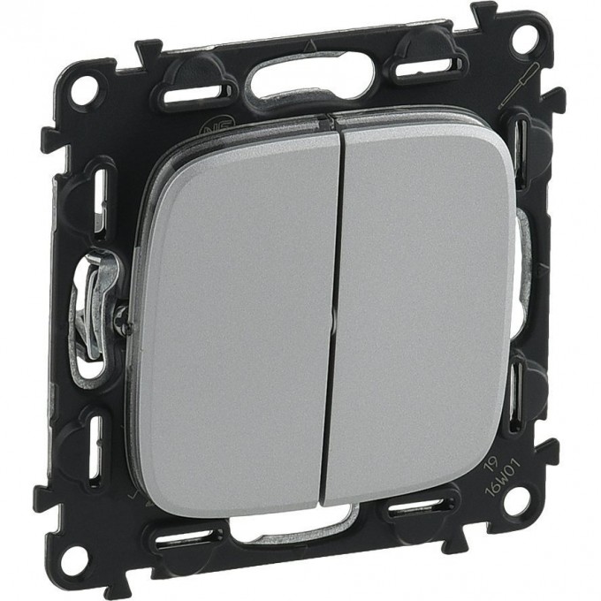 Переключатель LEGRAND Valena ALLURE двухклавишный 10А 250В с лицевой панелью безвинтовые зажимы алюминий 752908