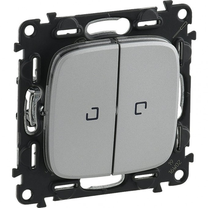 Переключатель LEGRAND Valena ALLURE двухклавишный 10АХ 250В с подсветкой с лицевой панелью алюминий 752909