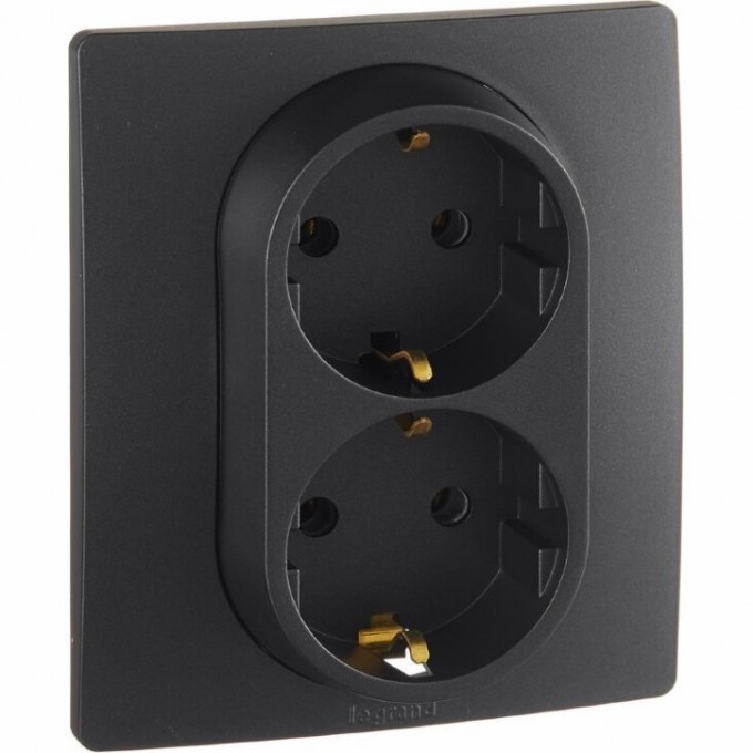 Розетка LEGRAND 2 x 2К+З немецкий стандарт винтовые зажимы 16 А 250 В Etika антрацит 672623