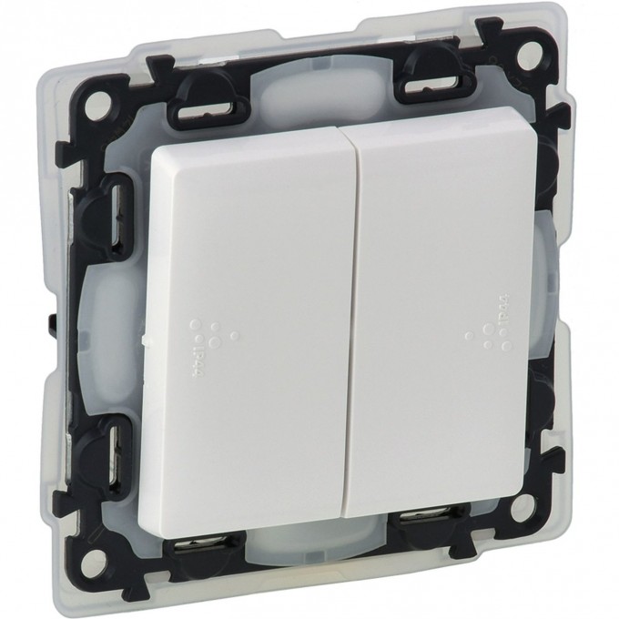 Переключатель LEGRAND Valena LIFE двухклавишный 10А 250В IP44 с лицевой панелью безвинтовые зажимы белый 752158